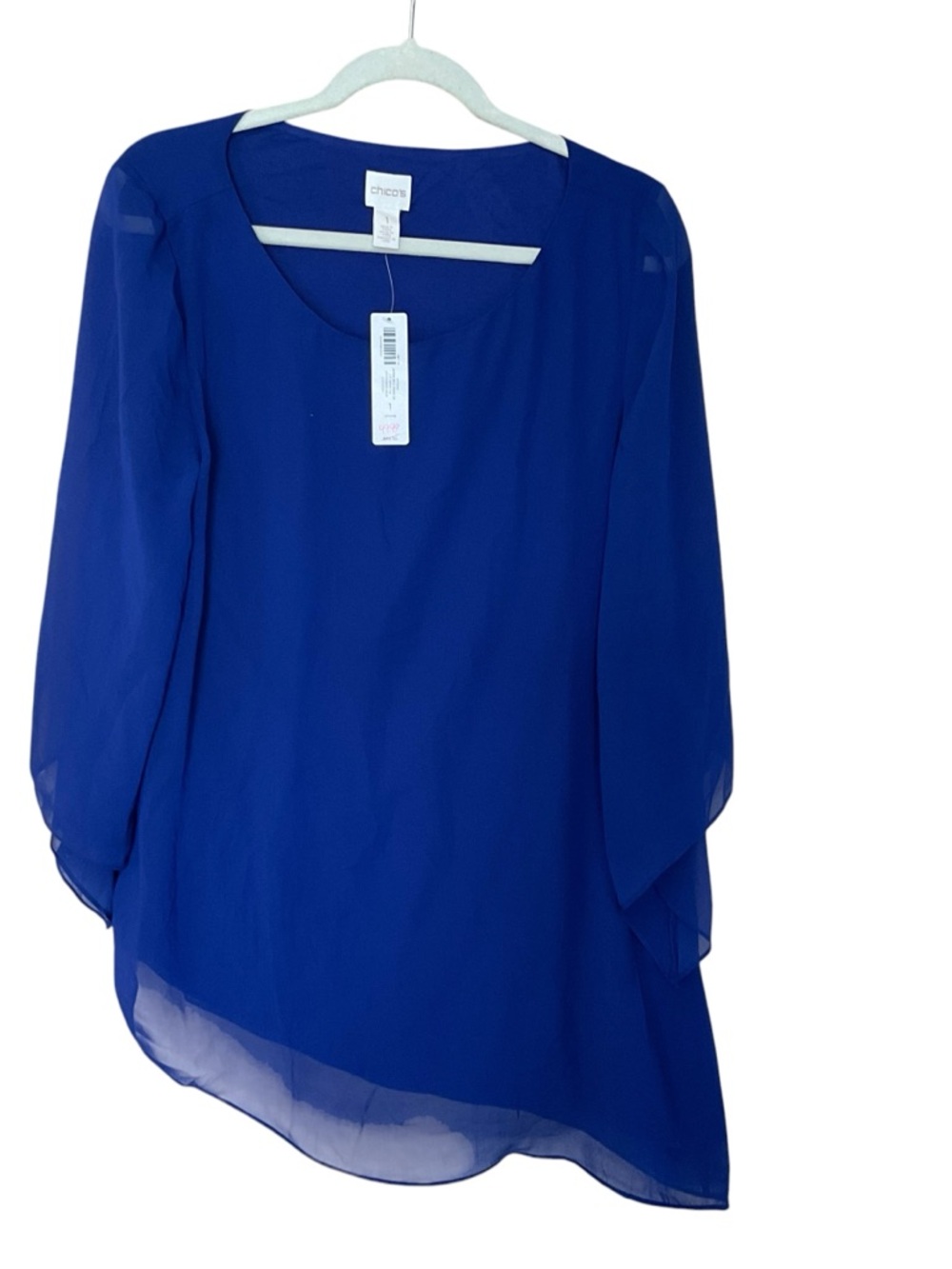 Chico’s Blue Asymmetrical Sheer Blouse NWT Size 1 (Medium)